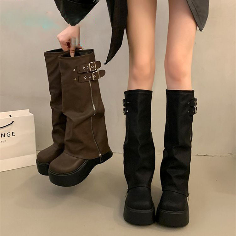 Women's Thick-Soled Below-the-Knee Boots for Autumn and Winter