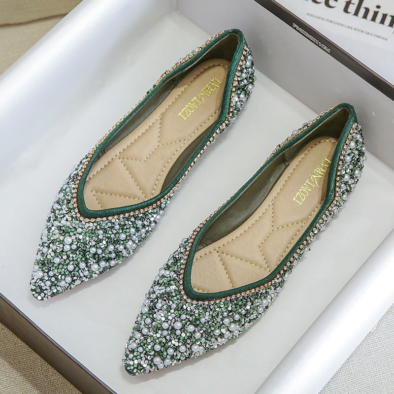 Women's Flat Bottom Shoes with Rhinestone Detail