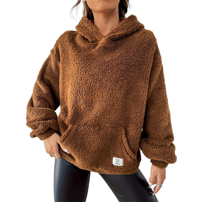 Loose-Fit Hooded Plush Coat for Autumn and Winter – Thickened and Warm