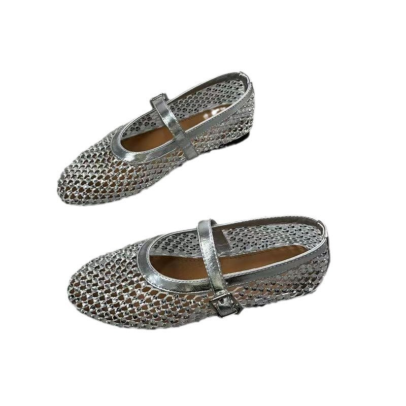 Women's Mesh Ballet Shoes with Buckle Detail