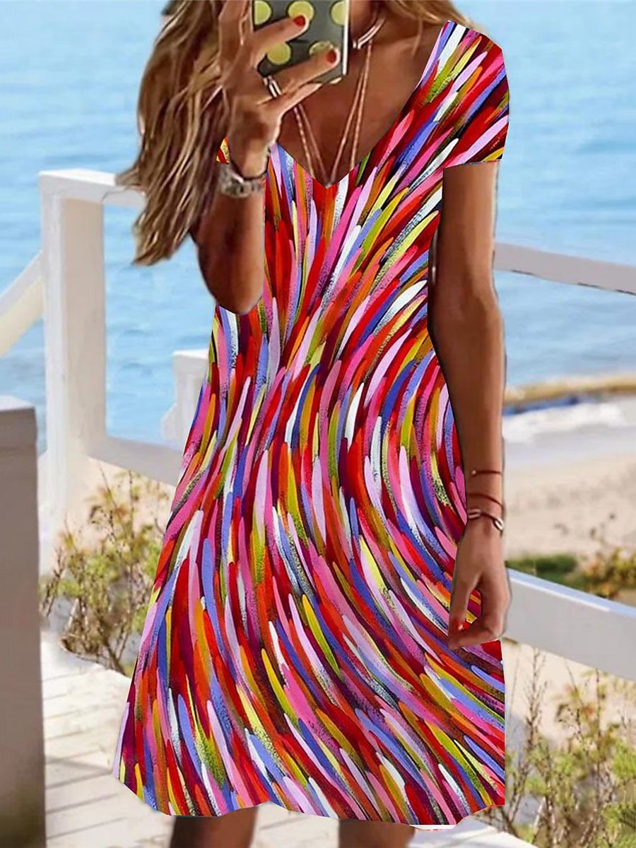 Women's Printed V-neck Street Style Dress