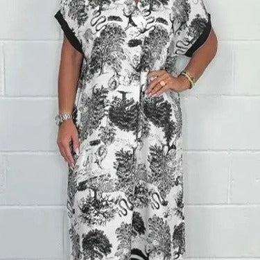 Loose-Fit Printed Short Sleeve Dress