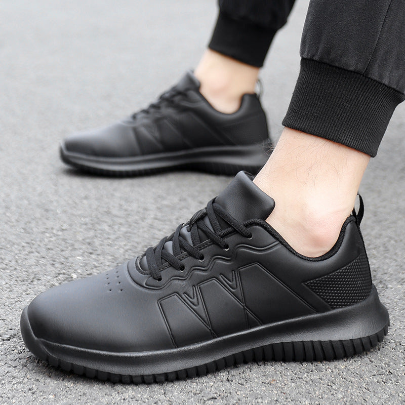 Men's Plus Size Waterproof Chef Shoes - Leather Surface, Kitchen and Sports Casual Design