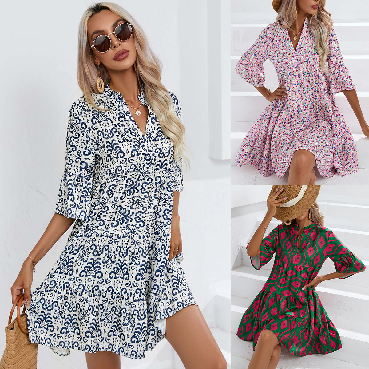 Women's Loose V-Neck Casual Summer Dress