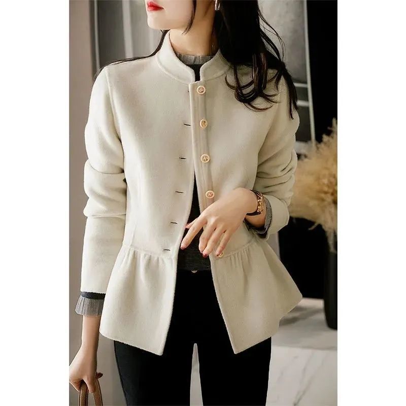 Women's Stand Collar Single-Breasted Ruffled Short Coat