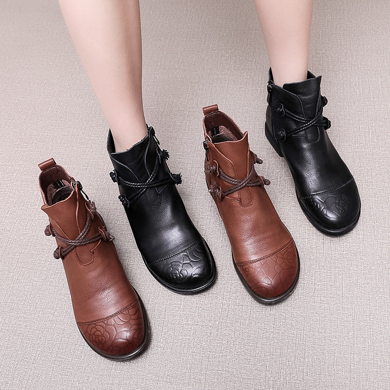 Plus Size Flat Leather Tube Ankle Boots