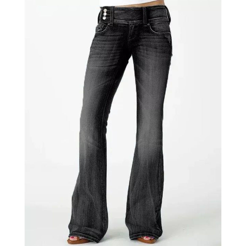 Retro Mid-Waist Skinny Jeans with Side Buttons