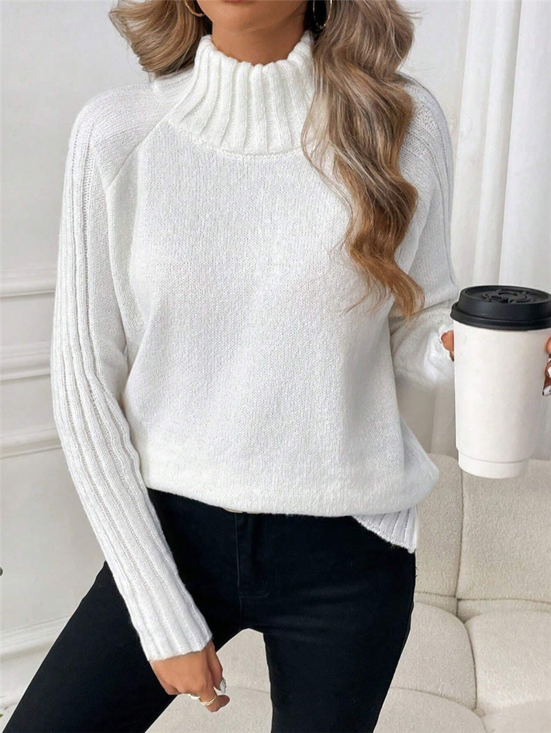 Women's Solid Color All-Matching Turtleneck Pullover Raglan Long Sleeve Sweater