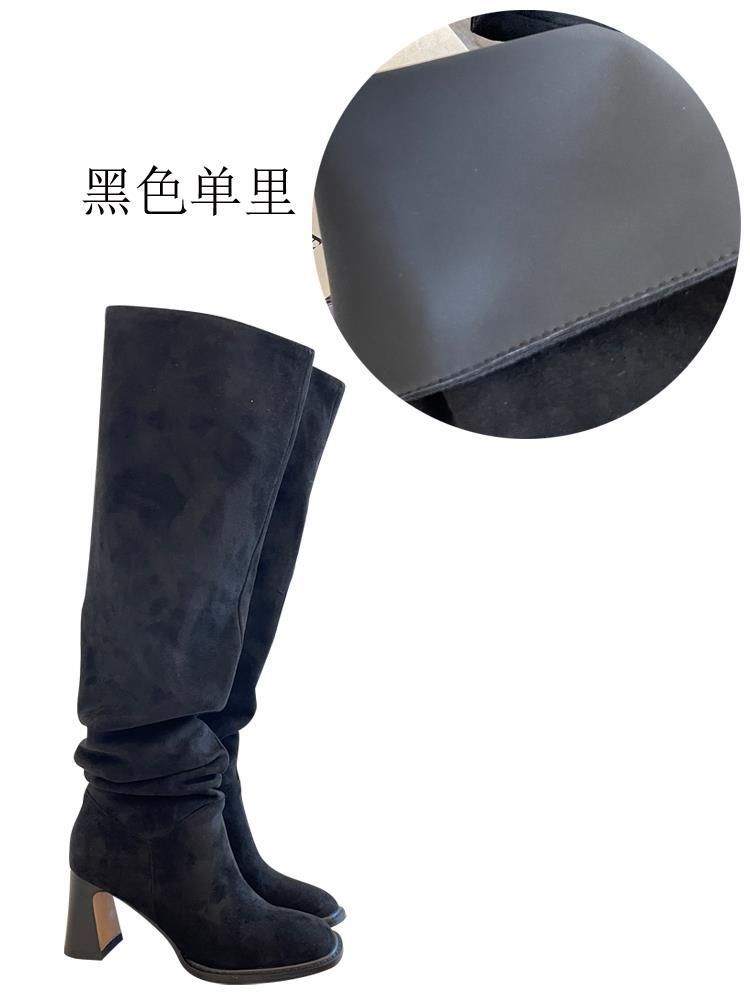 High Heel High Leg Riding Boots with Square Toe – Thick Leg-Lengthening Design