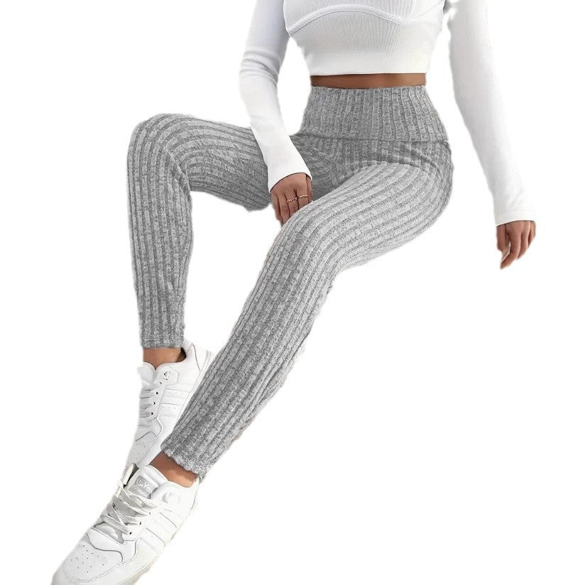 Women's Solid Color High-Waist Thermal Leggings – Tight and Cold-Proof