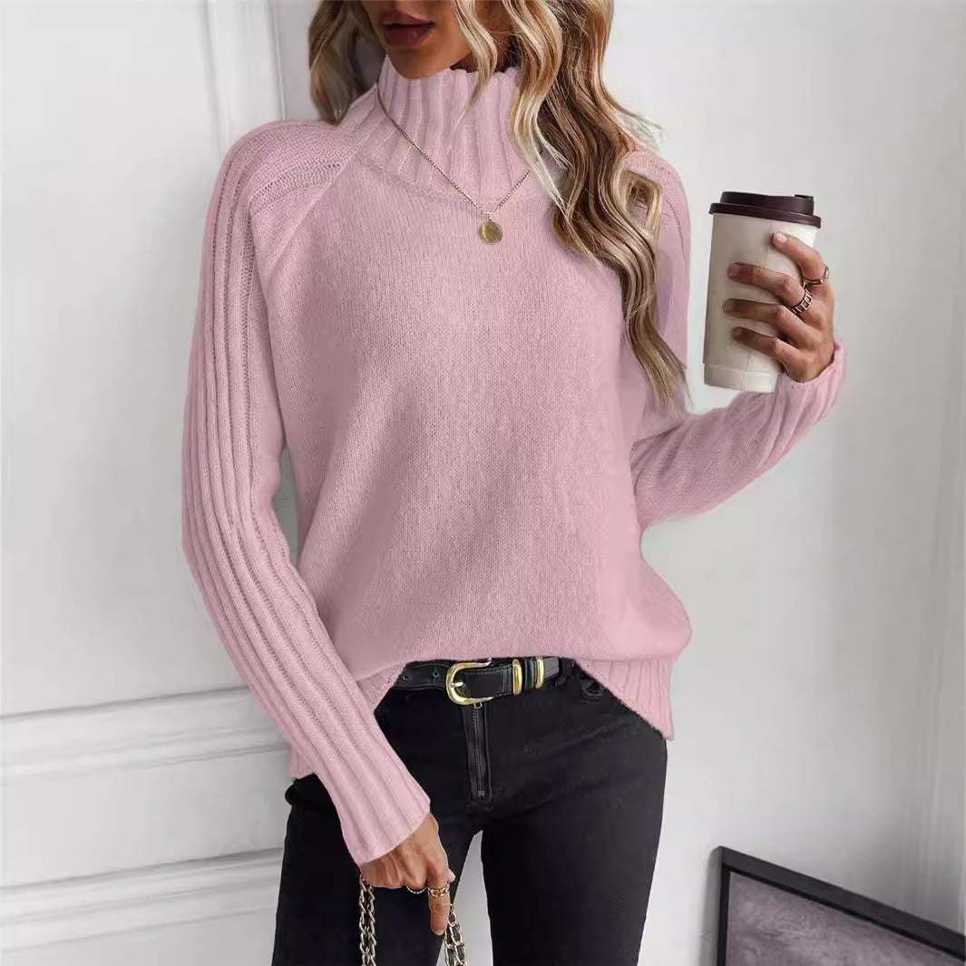 Women's Solid Color All-Matching Turtleneck Pullover Raglan Long Sleeve Sweater