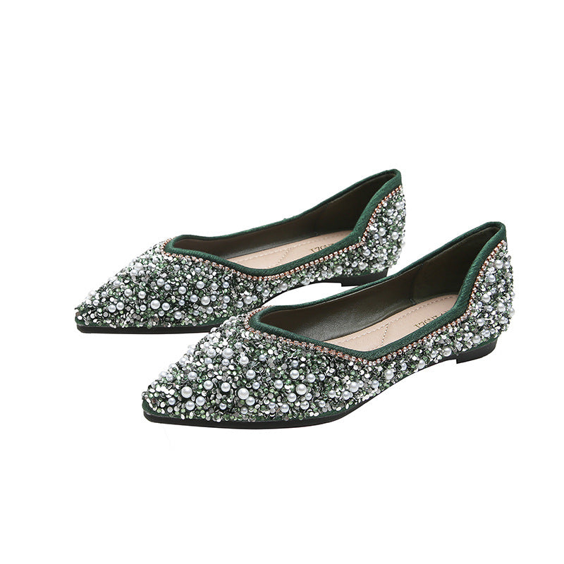 Women's Flat Bottom Shoes with Rhinestone Detail