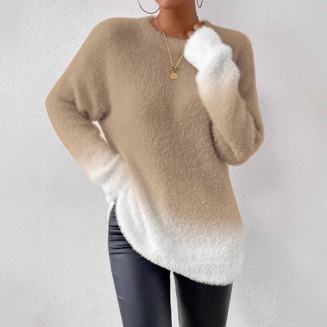 Elegant Women's Gradient Woolen Round Neck Sweater