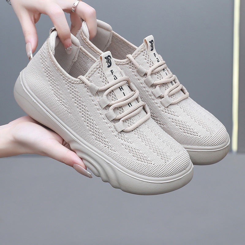 Women’s Spring and Autumn Old Beijing Cloth Shoes, Casual Mom Shoes, Knit, Breathable Pumps