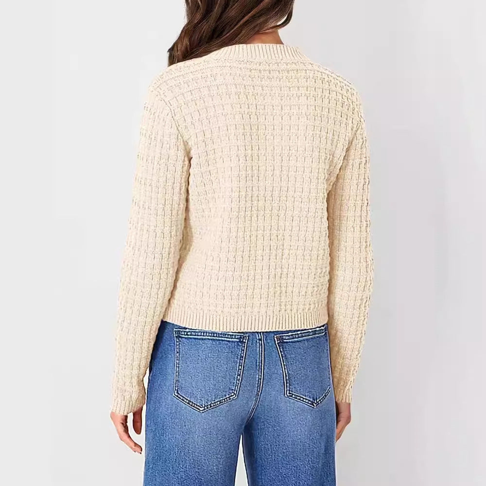 Women's Elegant Crew Neck Knitted Sweater Coat