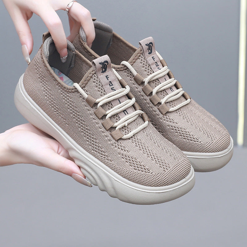 Women’s Spring and Autumn Old Beijing Cloth Shoes, Casual Mom Shoes, Knit, Breathable Pumps