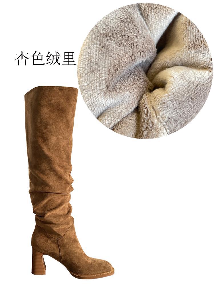 High Heel High Leg Riding Boots with Square Toe – Thick Leg-Lengthening Design