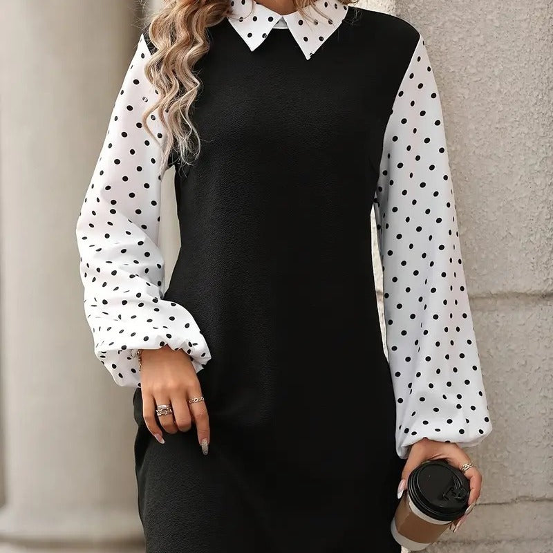 Women's Fashionable Color-Blocked Long Sleeve Dress