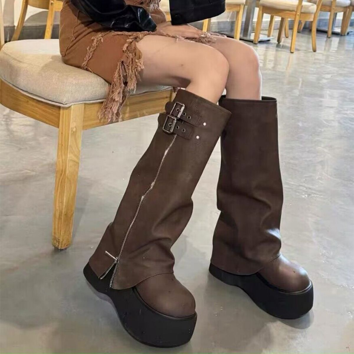 Women's Thick-Soled Below-the-Knee Boots for Autumn and Winter