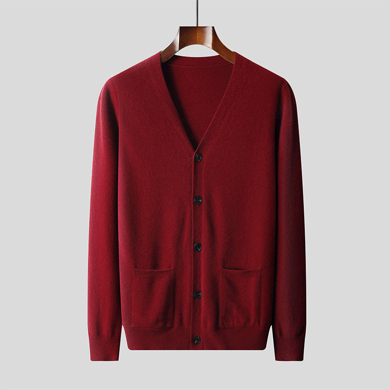 Men's Wool Knit V-Neck Cardigan Sweater Coat