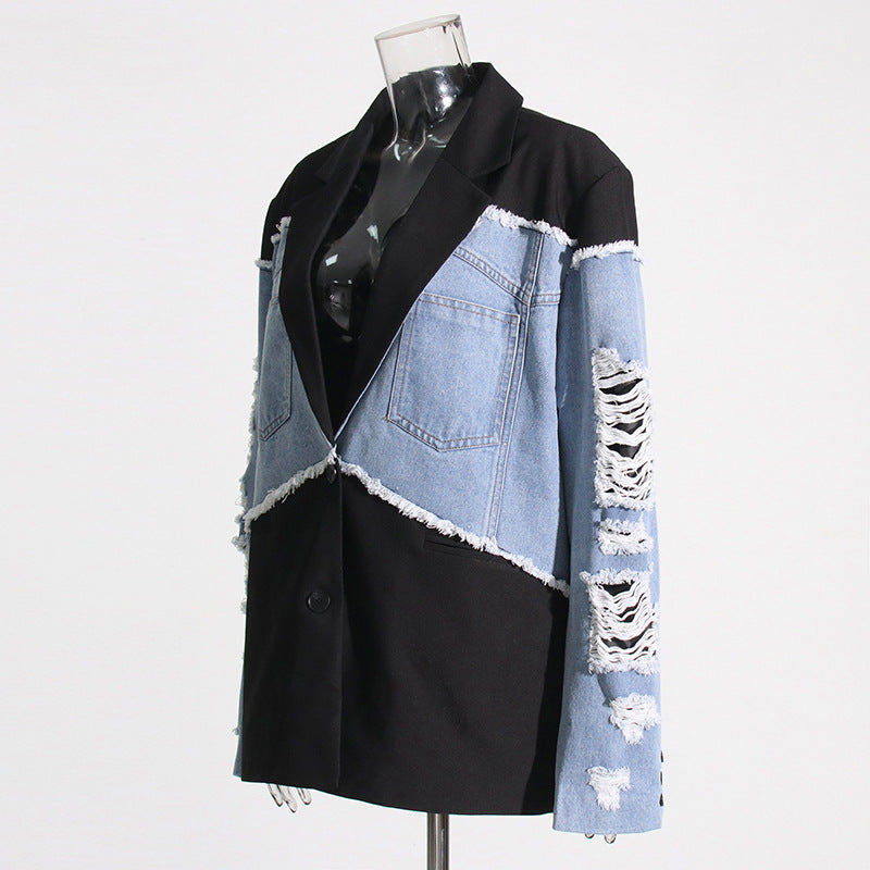 Women's Retro Denim Patchwork Jacket – Trendy and Stylish