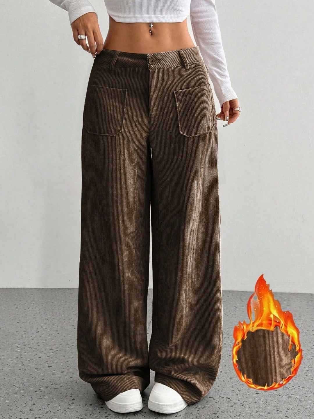 Loose Solid Color Wide Leg Pants with Pockets