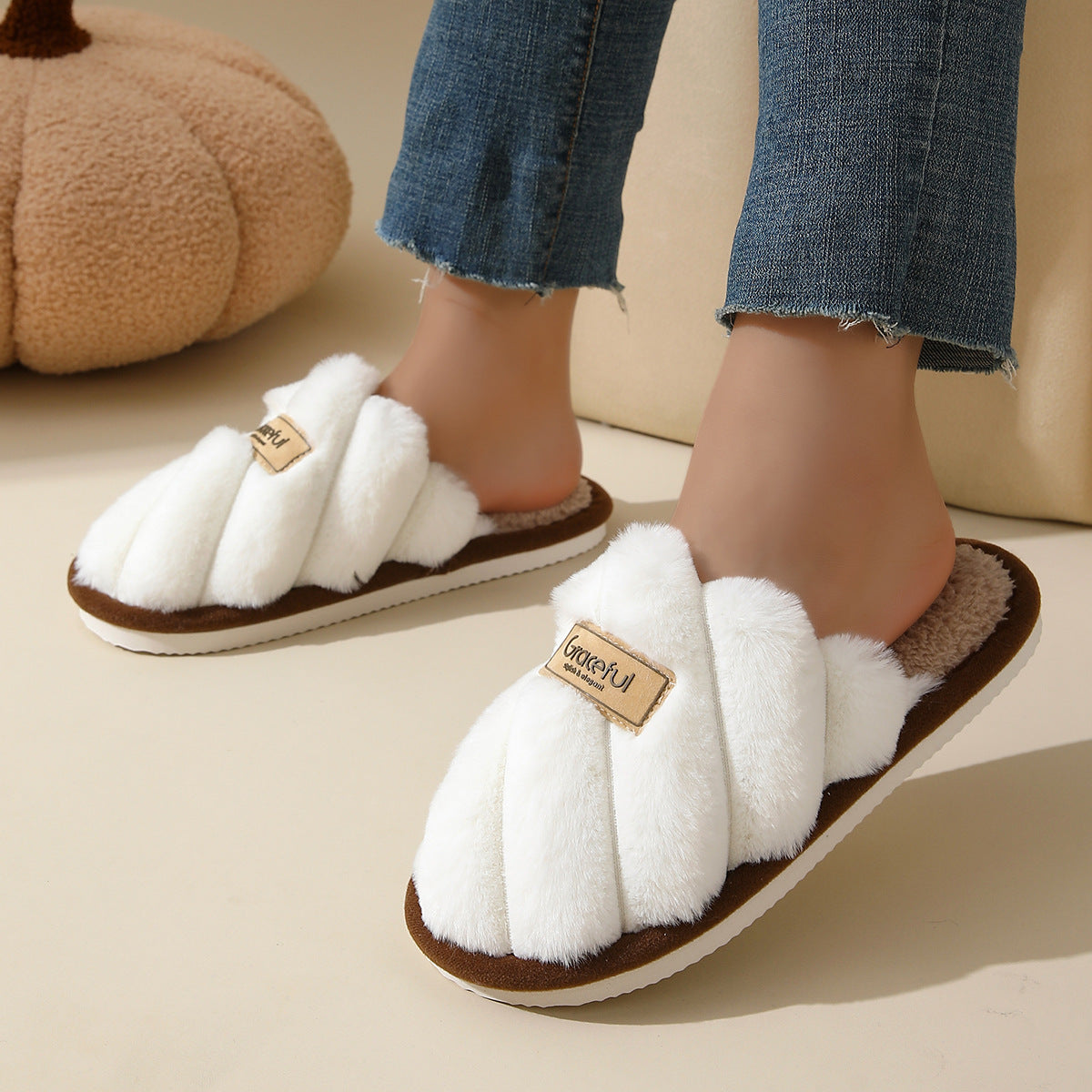 Women's Fur Fall And Winter Outer Wear Non-slip Indoor Platform Home Cotton Slippers