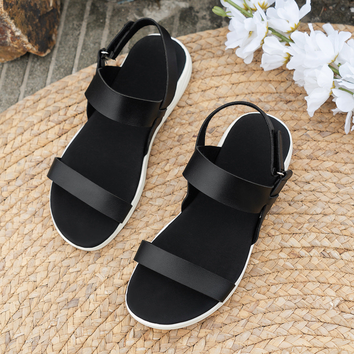 Women's Comfortable Flat Heel Peep Toe Sandals