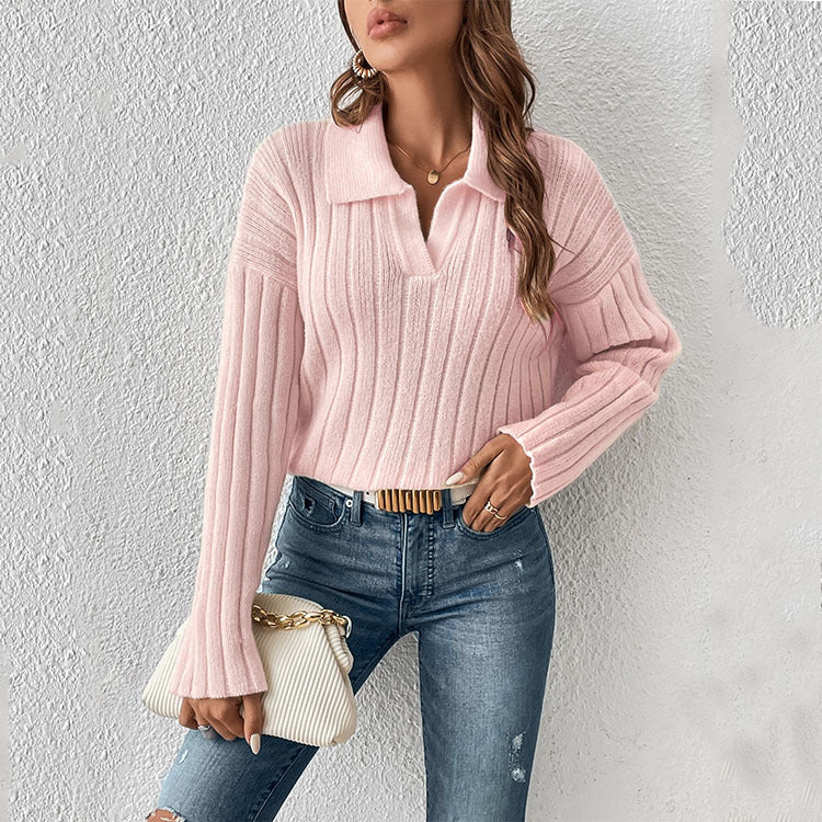 Women's Fashionable Casual Polo Collar Sweater