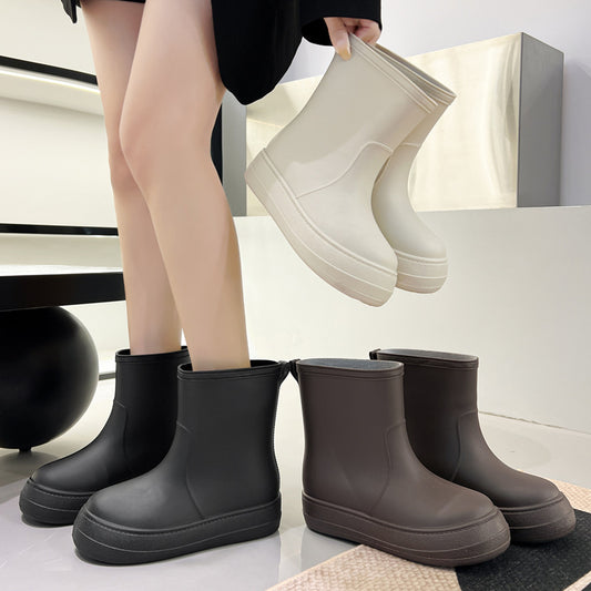 Women's Flat Mid-Calf Non-Slip Rubber Rain Boots