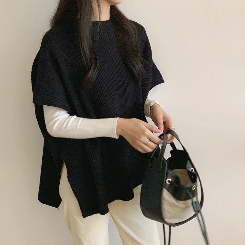 Elegant Loose-Fit Slimming Cape Cloak Sweater - Lightly Mature Style