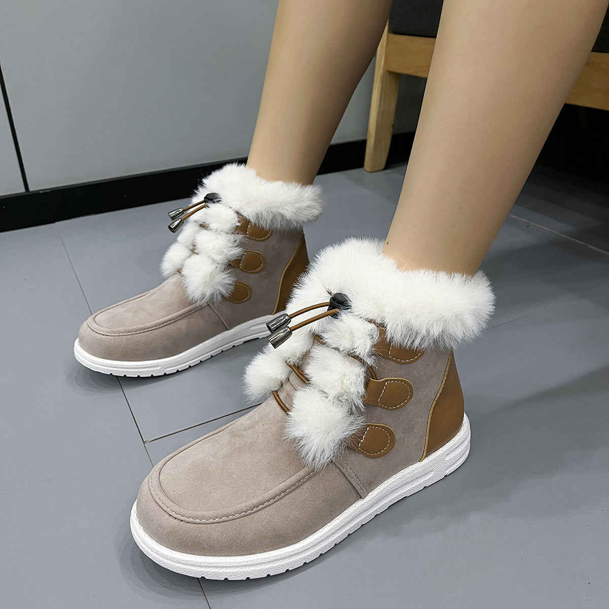 Women's Fashion Suede Snow Boots – Winter Warm Plush Round-Toe Cotton Shoes