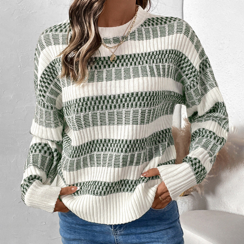 New Autumn & Winter Casual Striped Contrast Color Sweater