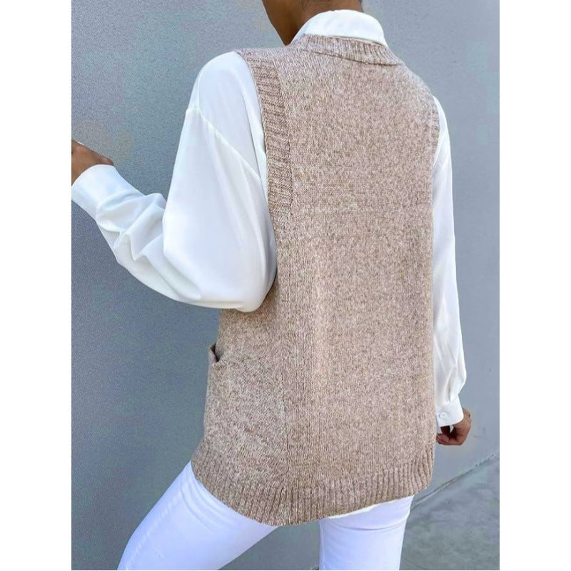 Women's Simple Solid Color Pullover Vest - Versatile All-Match Knit Top