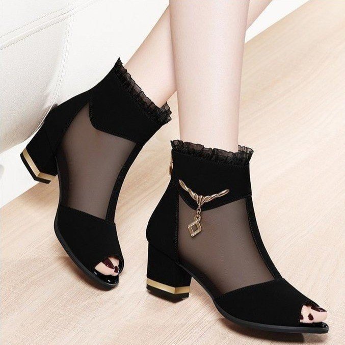 Hollow Chunky Heel High Heels - Versatile All-Match Style