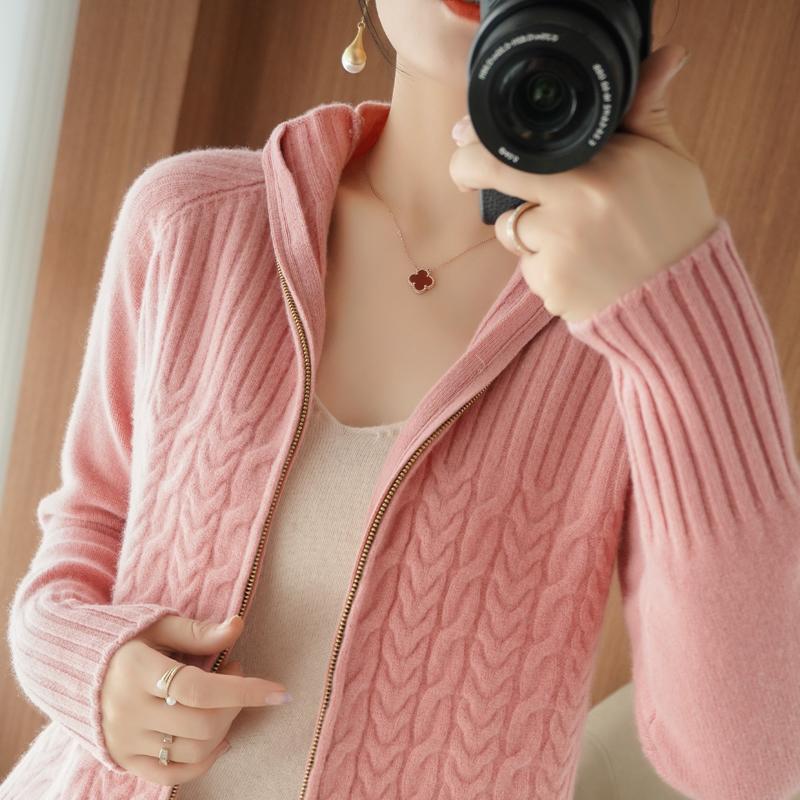 Women's Zipper Sweater Coat, Knitted Cardigan with Short Stand Collar and Loose Fit