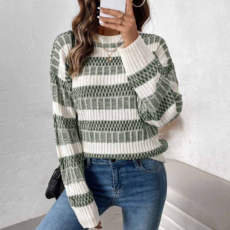 New Autumn & Winter Casual Striped Contrast Color Sweater