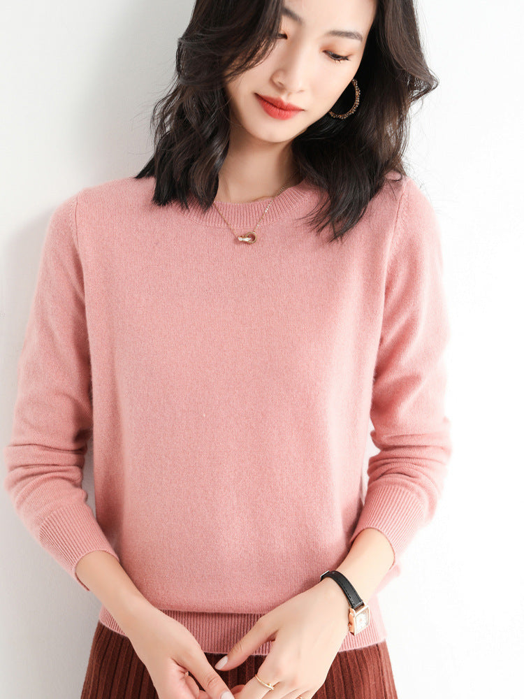 Slim-Fit Solid Color Round Neck Pullover Sweater