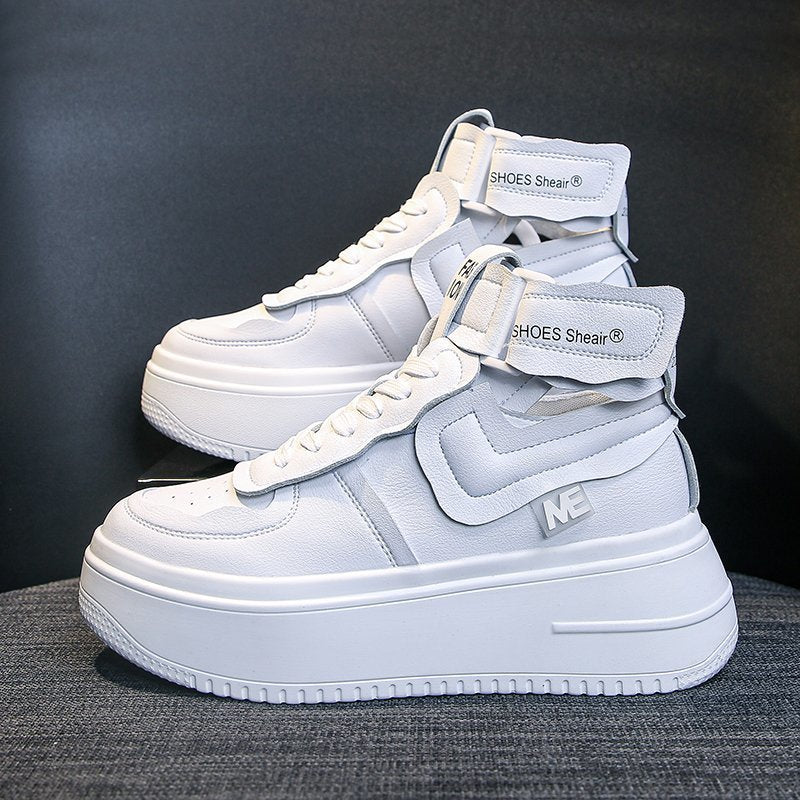 Thick-soled White Sneakers for Women, Inner Heightening, Sports Style Daddy Shoes