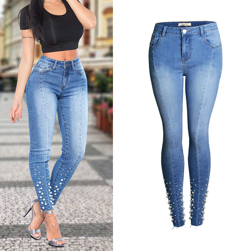 Popular Beaded Skinny Stretch Denim Jeans