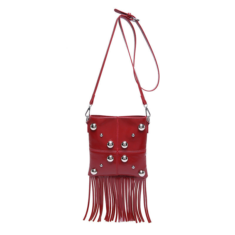 Studded Shoulder Tassel Trendy Crossbody Bag