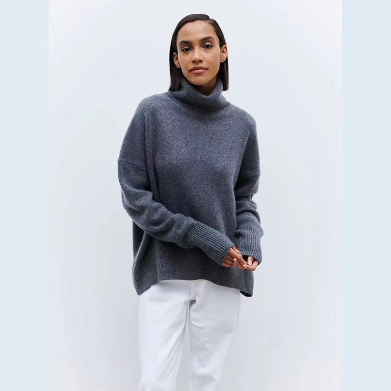 Cozy High Polo Collar Solid Color Pullover