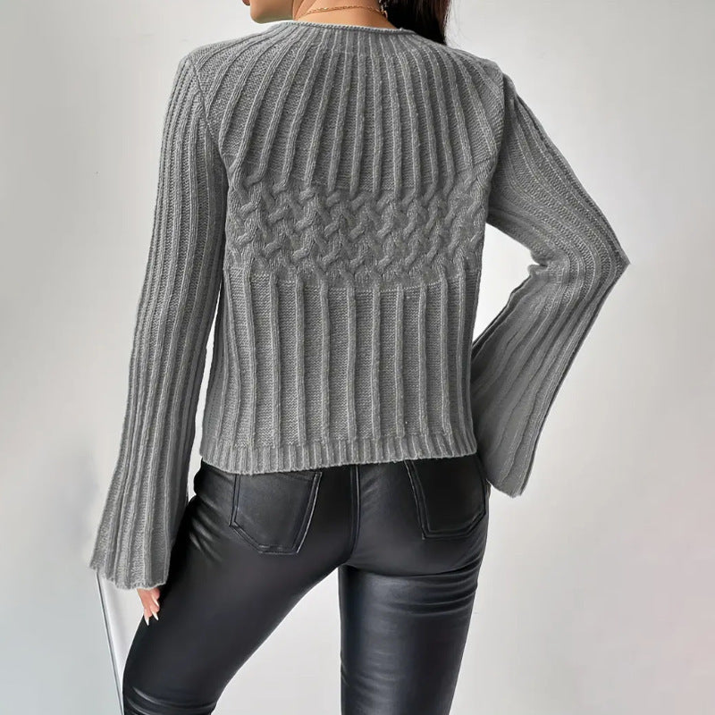 Women's Fashion Pullover Sweater with Round Neck and Flared Sleeves