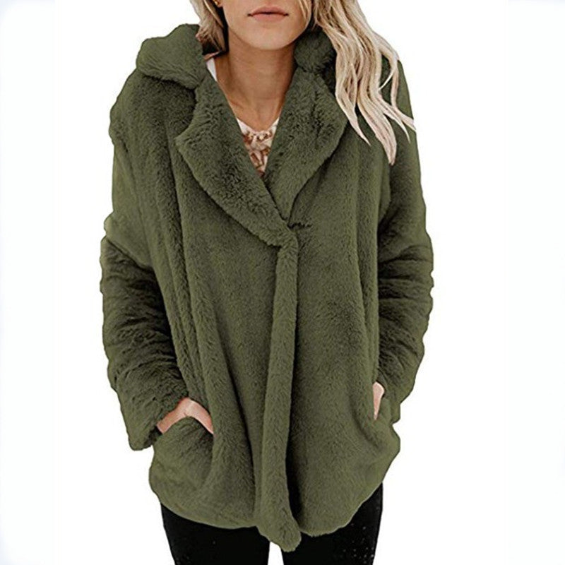 Women's New Cardigan with Suit Collar – Long Sleeve Plush Top