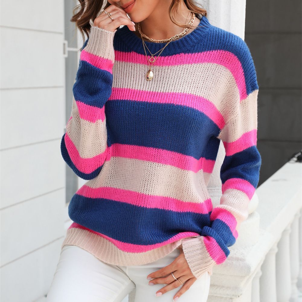 Wide Striped Knit Pullover Sweater – Base Layer Knitwear