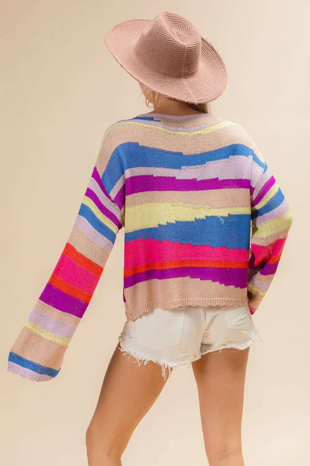 Multi-Color Geometric Stripe Knit Sweater