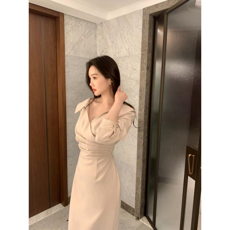 Slimming Puff Sleeve Elegant Young Self-tie Dress Women