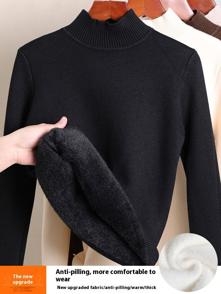 Fleece-Lined Thick Turtleneck Sweater for Women