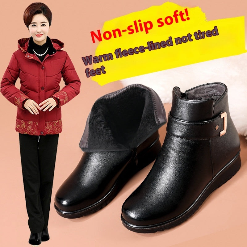 Fleece-Lined Cotton Shoes – Non-Slip, Warm Short Boots for Elderly