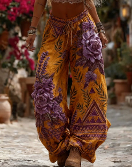 Women's Elegant Floral Print Wide-leg Pants